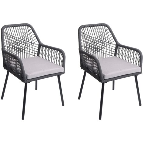 Conjunto de 2 sillas de jardín con un patrón gráfico ligero y aireado fabricadas en aluminio antracita con cuerda trenzada y cojines grises incluidos 040009695