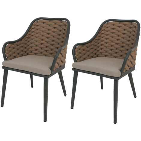 Conjunto de 2 sillas de jardín de diseño con cuerda trenzada cojín beige y estructura de aluminio 040009590