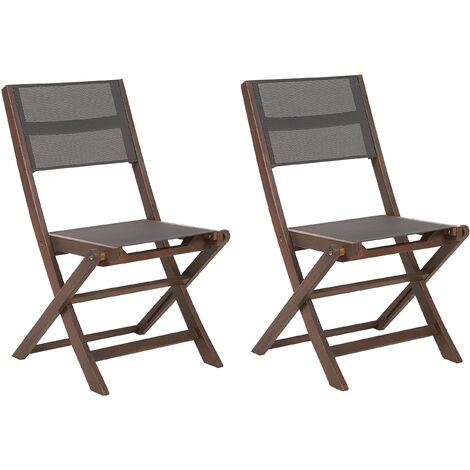 Conjunto de 2 sillas de jardín de madera de acacia oscura gris PVC plegable Cesana