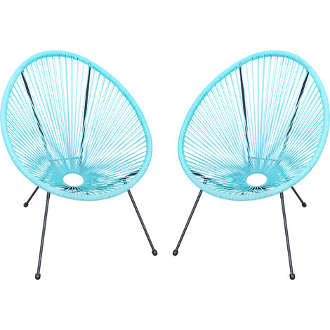 Conjunto de 2 Sillas de Jardín de Ratán Pack 2 Sillas Acapulco Forma Ovalada con Respaldo Alto Interior Exterior 73x77x87 cm Turquesa