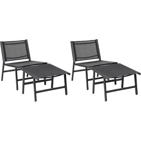 Conjunto de 2 sillas de jardín modernas para exteriores asiento de textileno estructura de metal con reposapiés negro Marceddi