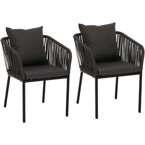 Conjunto de 2 sillas de jardín para exterior en aluminio con reposabrazos de cuerda trenzada en color antracita y cojines en gris oscuro 040009796