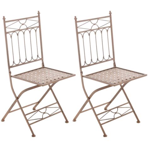 Conjunto de 2 sillas de jardín plegables terraza balcón diseño rústico en hierro forjado marrón envejecido 100003127