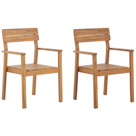 Conjunto de 2 sillas de madera de acacia clara con reposabrazos rústico jardín exterior Fornelli