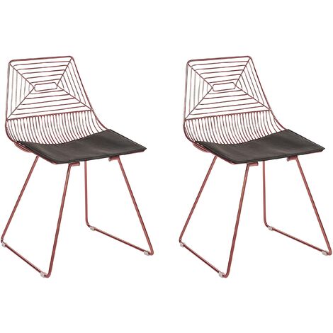 Conjunto de 2 sillas de metal rosa dorado negro asiento piel sintética Beatty