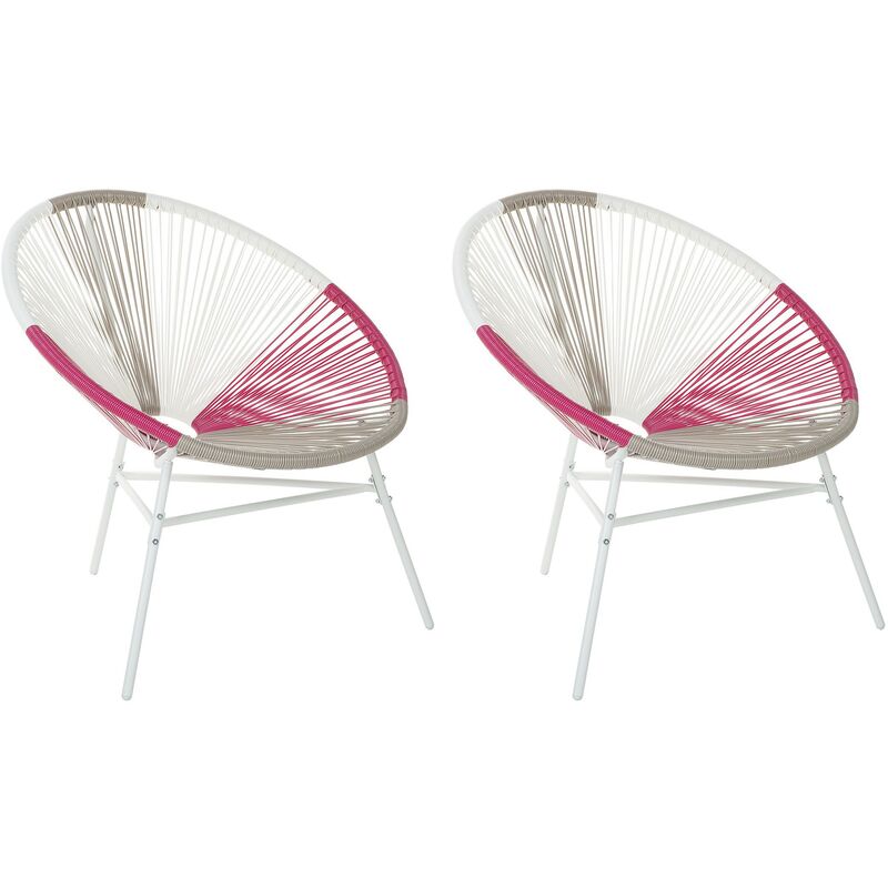 

Conjunto de 2 sillas de balcón de ratán gris pardo/rosa/blanco ACAPULCO