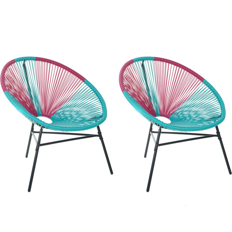 

Conjunto de 2 sillas de balcón de ratán rosa/azul turquesa ACAPULCO