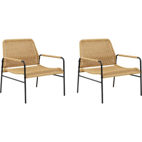 Conjunto de 2 sillas de ratán sintético beige negro natural metal moderno exterior Prasimo