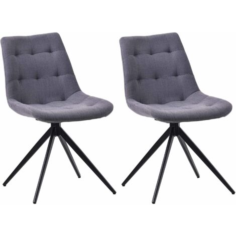 Conjunto de 2 sillas giratorias contemporáneas con patas cruzadas de metal negro y asiento de tela gris oscuro 100007619