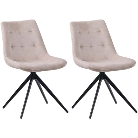 Conjunto de 2 sillas giratorias contemporáneas con patas cruzadas de metal negro y asiento de terciopelo crema 100007693