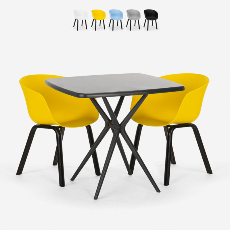 

Juego 2 sillas diseño mesa negra cuadrada 70 x 70 cm moderno Navan Black | Amarillo