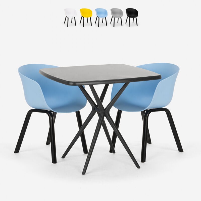 

Juego 2 sillas diseño mesa negra cuadrada 70 x 70 cm moderno Navan Black | Azul