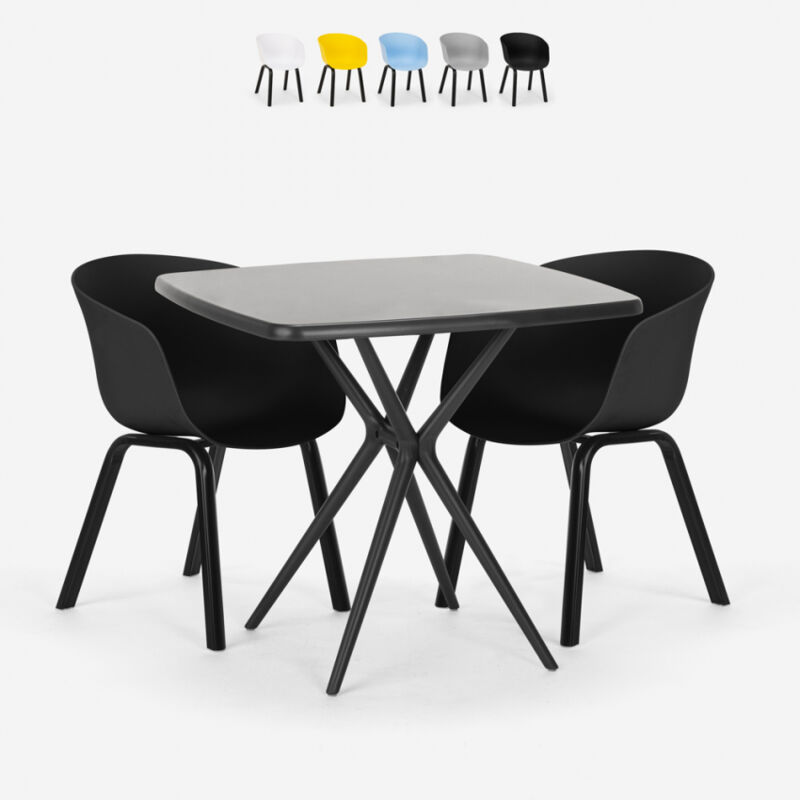 

Juego 2 sillas diseño mesa negra cuadrada 70 x 70 cm moderno Navan Black | Negro