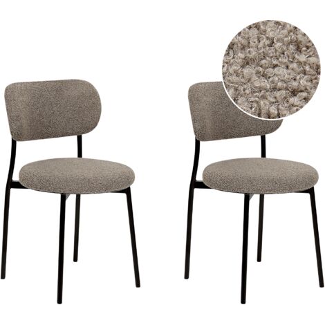 Conjunto de 2 sillas modernas asientos tapizados bouclé patas de metal para comedor cocina gris pardo Casey