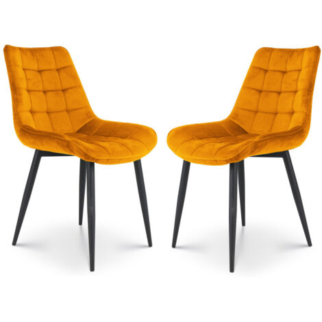 Conjunto de 2 Sillas Modernas de Tela de Terciopelo Mostaza con Patas de Metal