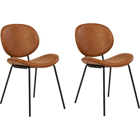 Conjunto de 2 sillas piel sintética hierro patas negras tapas sin reposabrazos diseño retro asientos comedor marrón dorado Luana
