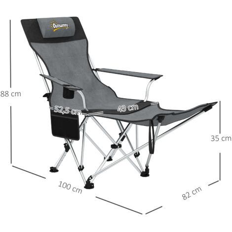 Conjunto de 2 Sillas Plegables Camping con Reposapiés Desmontable Reposacabezas Portavasos y Bolsa 82x50/100x88 cm Gris