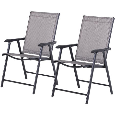 Conjunto de 2 Sillas Plegables Con Reposabrazos para Jardín o Terraza Carga 110 kg Gris