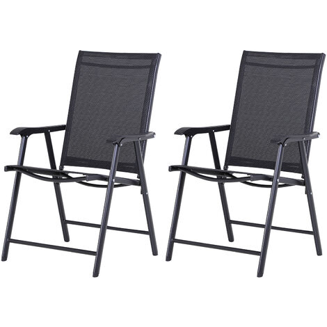 Conjunto de 2 Sillas Plegables Con Reposabrazos para Jardín o Terraza Carga 110 kg Negro