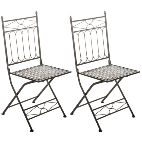 Conjunto de 2 sillas plegables de jardín terraza balcón diseño rústico en hierro forjado bronce 100003130