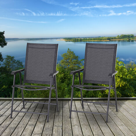 Conjunto de 2 Sillas Plegables para Exterior con Reposabrazos  para Jardín Terraza Carga 110 kg 58x64x94 cm Negro