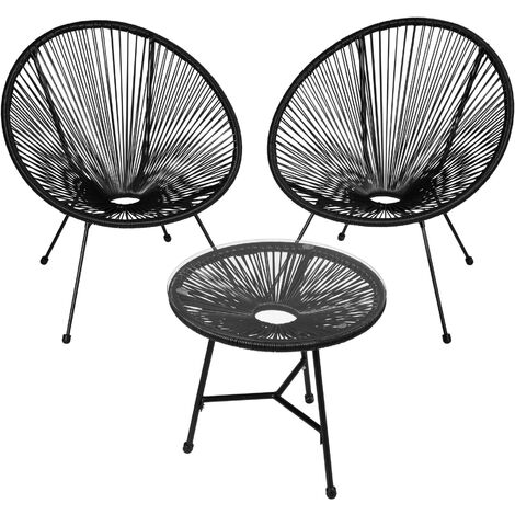 Conjunto de 2 sillas Santana con mesa - sillas tipo acapulco con mesa, sillas de hilos elásticos estilo retro ligeras, asiento cómodo estable de acero