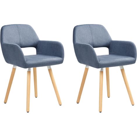 Conjunto de 2 sillas tapizadas en tela azul marino con patas de madera estilo ecléctico moderno Chicago