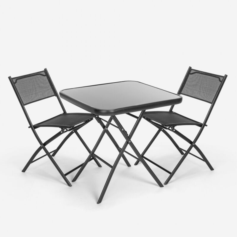 

Conjunto de 2 sillas y mesa cuadrada para jardín de diseño moderno plegable Soda
