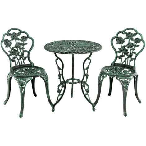 Conjunto de 2 sillas y mesa redonda 60 x 69 cm con agujero para sombrilla ambiente acogedor aluminio verde 200013421