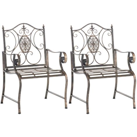 Conjunto de 2 sillones de metal bronce con motivos decorativos – jardín o terraza 100007907
