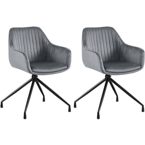 Conjunto de 2 sillones de terciopelo gris oscuro con base de estrella de metal negro – Cómoda silla de estilo contemporáneo 100007572