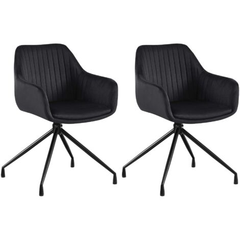 Conjunto de 2 sillones de terciopelo negro con base de estrella de metal negro – Silla cómoda de estilo contemporáneo 100007636