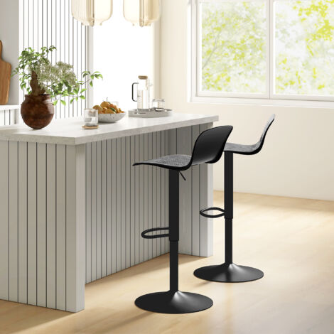 Conjunto de 2 Taburetes Altos de Cocina Giratorios con Respaldo y Altura Ajustable Carga 120 kg para Bar Salón Negro