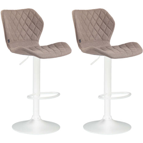 Conjunto de 2 taburetes de bar con costura decorativa en forma de rombos en tela color topo y metal blanco 100004123