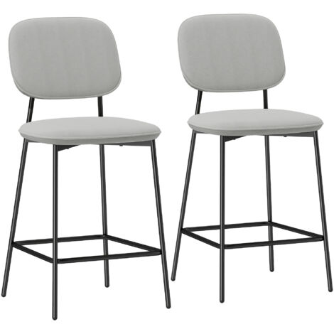 Conjunto de 2 Taburetes de Bar con Respaldo Tapizado Aterciopelado y Estructura de Acero 45x49x102 cm Gris Claro