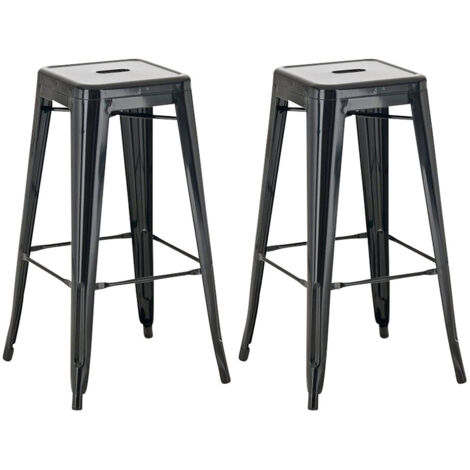 Conjunto de 2 taburetes de bar de metal estilo industrial con reposapiés negro TDB10119