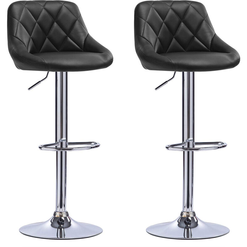 

Conjunto de 2 taburetes de bar - Silla de bar de imitación negra - con respaldo - Altura ajustable 53cm-73cm