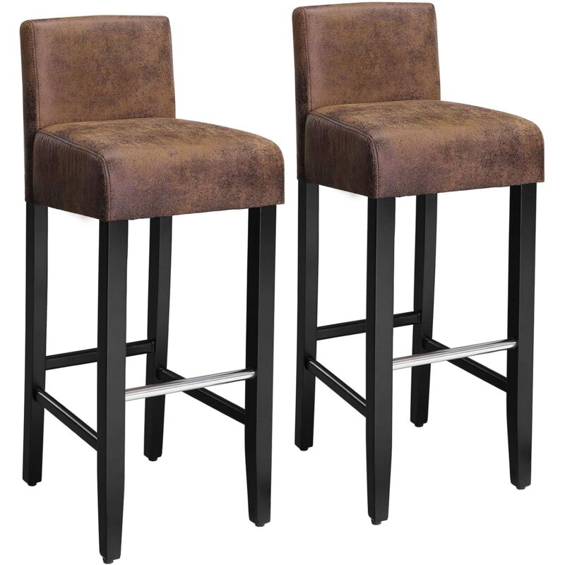 

Conjunto de 2 taburetes de bar, Sillas altas con respaldo bajo, Silla acolchada tapizada en PU, Altura del asiento de 76cm, Patas de madera maciza,