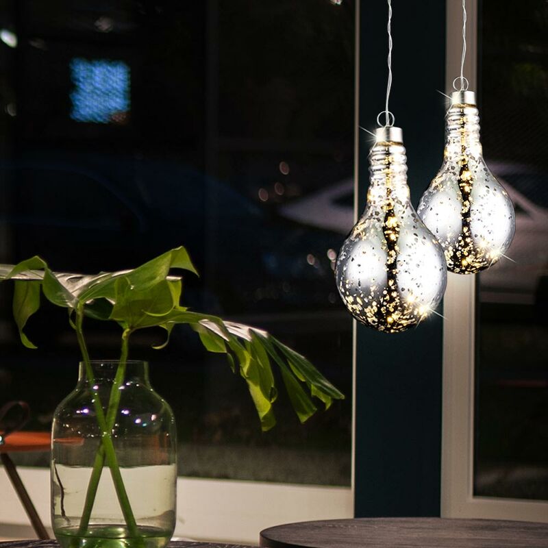

Conjunto de 2 techos decorativos LED luces colgantes bombillas diseño sala de estar batería lámparas colgantes plata