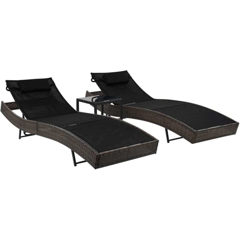 

vidaXL Tumbonas con Mesita 2 Unidades Ratán Sintético Textilene Marrón - Negro