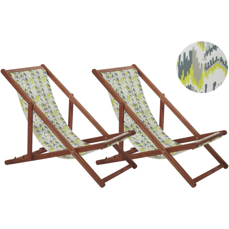 

Conjunto de 2 tumbonas de jardín madera oscura amarillo/gris ANZIO