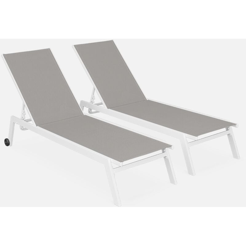 

Tumbonas de aluminio y textileno (x2), con ruedas, Elsa Blanca/Marron - Blanco