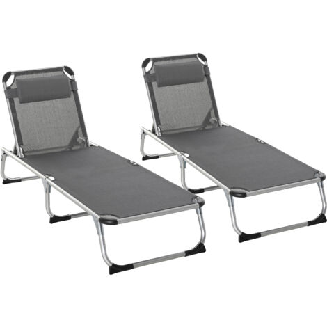 Conjunto de 2 tumbonas plegables de aluminio tumbonas de jardín con reposacabezas extraíble y respaldo ajustable en 4 posiciones 165x60x76 cm gris