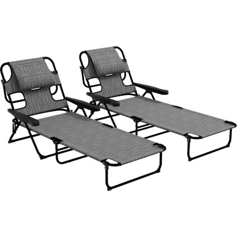 Conjunto de 2 tumbonas plegables tumbonas de jardín con respaldo ajustable en 4 niveles orificio de lectura y reposacabezas 194x72x31 cm gris