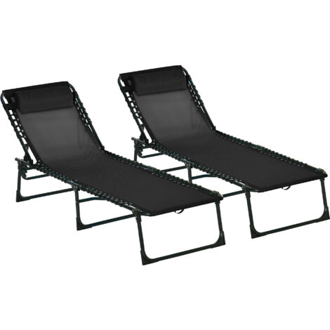Conjunto de 2 tumbonas plegables tumbonas de jardín con respaldo ajustable en 4 posiciones carga 120 kg para terraza piscina playa 197x58x30 cm negro