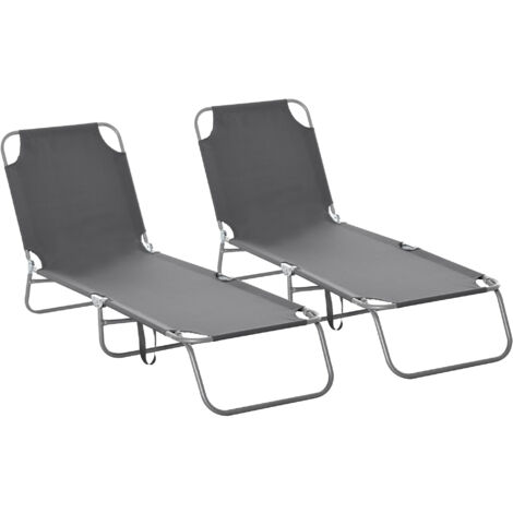 Conjunto de 2 tumbonas plegables tumbonas de jardín con respaldo ajustable en 5 posiciones carga 120 kg para terraza piscina playa 187x55x24 cm gris