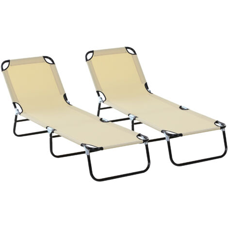 Conjunto de 2 tumbonas plegables tumbonas de jardín reclinables con respaldo ajustable en 5 niveles carga 120 kg para terraza 188x56x28 cm beige