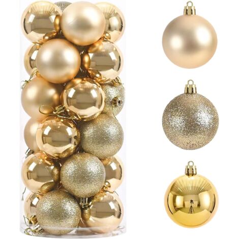 Conjunto de 24 mini bolas navideñas irrompibles para colgar en árboles de Navidad, fiestas, bodas y carnavales (doradas, 6 cm).