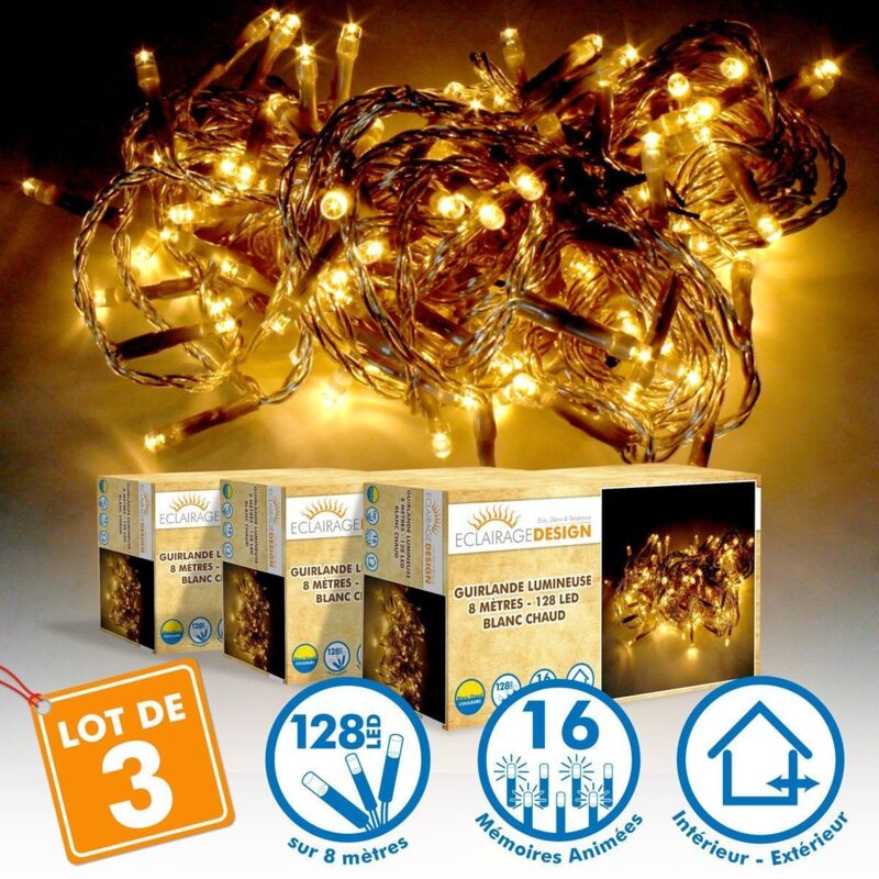 

Conjunto de 3 8 metros 128 cuerdas de luz LED - Blanco cálido al aire libre