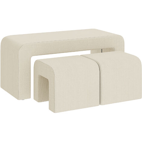Conjunto de 3 bancos grandes para zapatos y 2 bancos pequeños modernos de piel sintética, diseño compacto, mesa auxiliar de 104 x 44 x 48 cm, color crema.